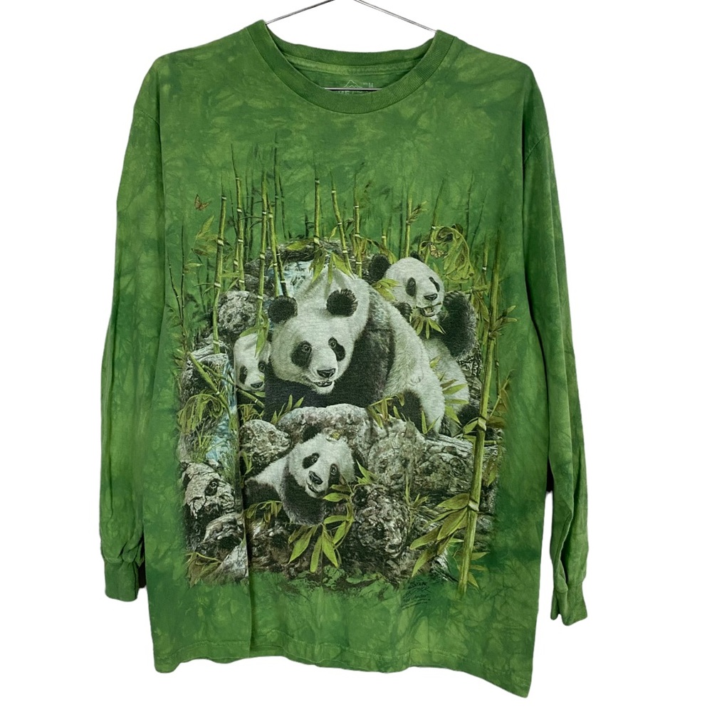 The Mountain Gardner Tie Dye "Find 13 Pandas" Green Graphic Long Sleeve Top